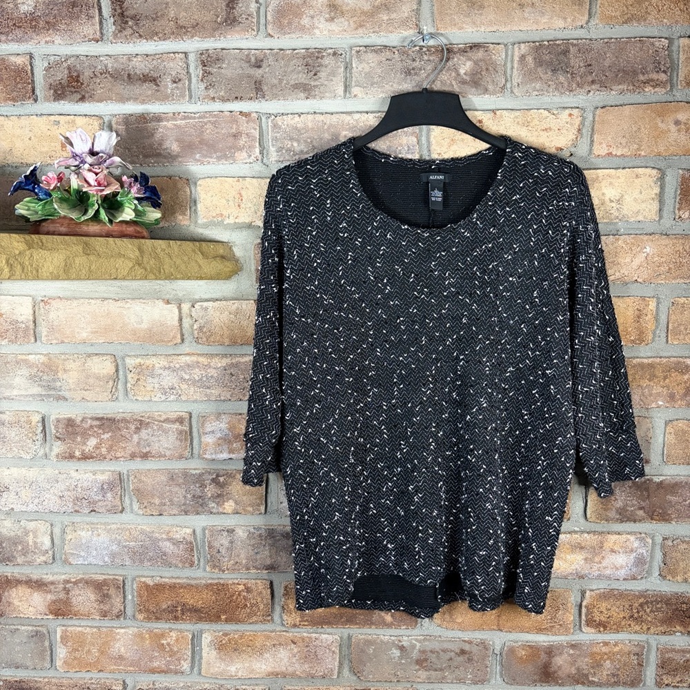 ALFANI Black/White Sequined Knit Top 106 - Picture 8 of 9